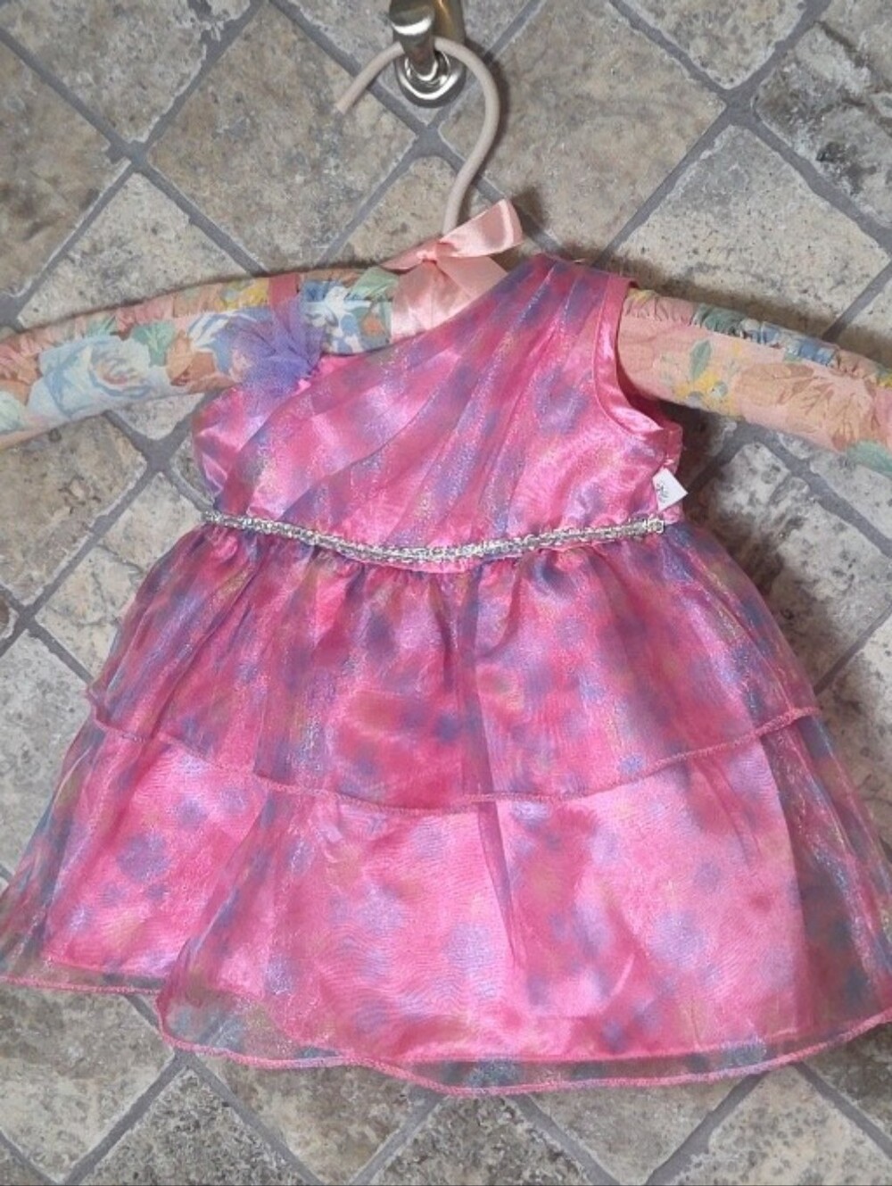 Build-A-Bear Pink Silver Floral Candy Sparkles Sequins Ruffle Dress